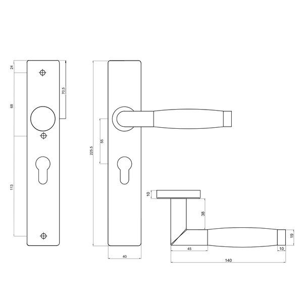 Ascoli deurklink RVS met rechthoekig schild PC55