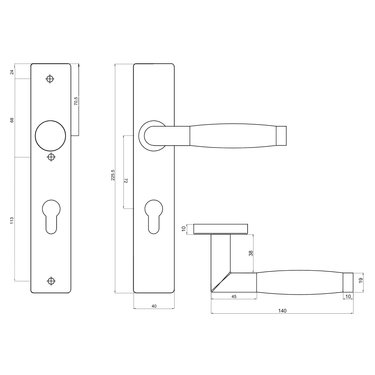 Technische tekening Ascoli deurklink PC72