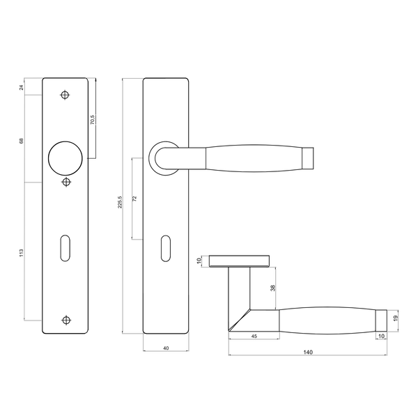 Ascoli deurklink RVS met rechthoekig schild SL72
