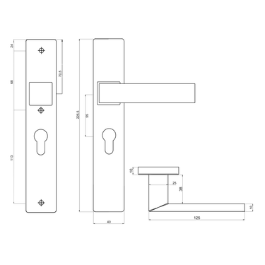 Afmetingen deurschild en kruk Imperio PC55