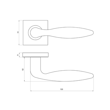 Tekening deurkruk Pratona sigaarmodel op vierkant rozet