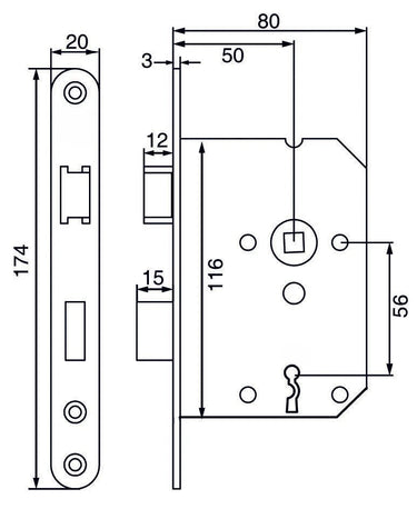 Klavier dag en nachtslot SL56 met zwarte voorplaat